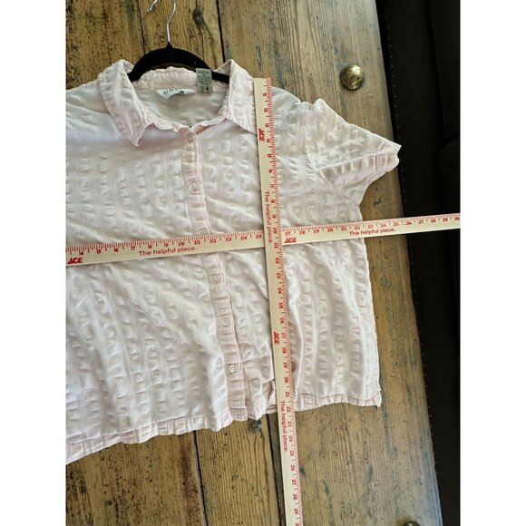 Orvis Womens Pink Blouse XL short sleeve button up cotton collared striped - Picture 6 of 6